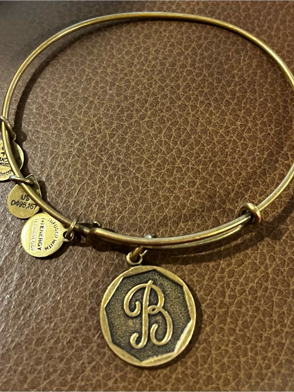 Alex and Ani Gold Tone Initial 'B' Charm Bangle Bracelet